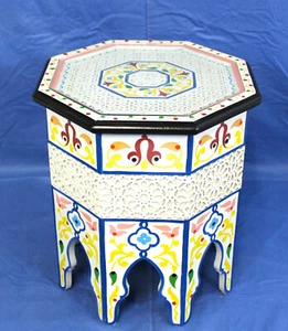Moroccan Table Carved Painted White Octagon Handmade Decor Side Accent Piece - Picture 1 of 5