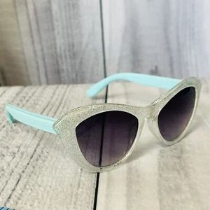 THE CHILDRENS PLACE Teal Blue Glitter Kids Sunglasses Shades 2-4 Rounded Cat Eye - Picture 1 of 10