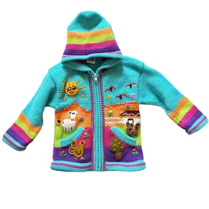 Made in Peru bunter Strick Hoodie Pullover mit durchgehendem Reißverschluss Größe 2T lässig vielseitig gemütlich - Bild 1 von 8