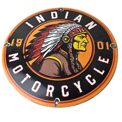 Letrero de servicio de publicidad de gasolinera vintage Indian Motorcycle - de porcelana Foto 1 de 4