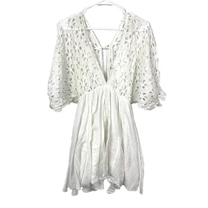 Free People One White Bella Note Babydoll Eyelet Mini Short Dress Size Small - Picture 1 of 7