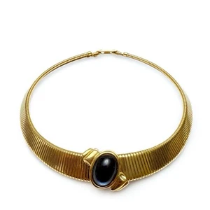 Collar Gargantilla Vintage Monet Azul Vidrio Cabujón Tono Dorado Omega Collar - Imagen 1 de 12