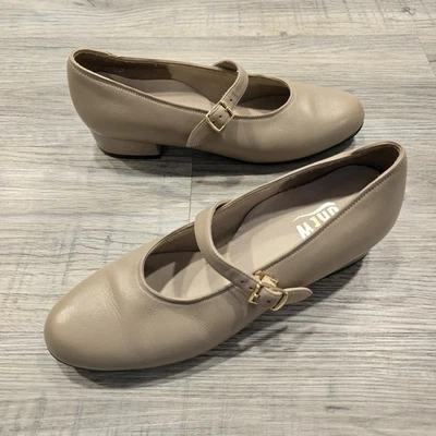 Drew Mary Jane Shoes Womems 7.5 B Beige Leather Buckle Strap Comfort Block Heel - Image 1 of 4