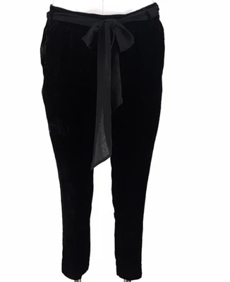 Pantalones Anthropologie Elevenses Terciopelo Recortado Faja Cinturón Rayón Mezcla Seda Negro 4 Foto 1 de 4
