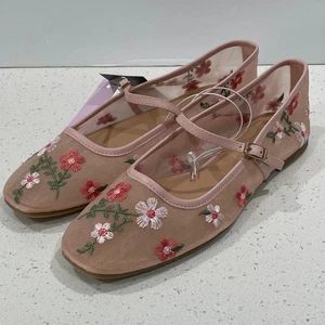 Elsa Floral Mesh Mary Jane Flats Sz 7 NWT - Wild Fable Pink - Picture 1 of 7