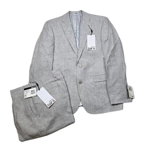 Bar III Slim Fit Linen Suit Mens 38R 2 Piece Pants 32x34 Grey NEW - Picture 1 of 14