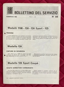 Fiat BOLLETTINO DEL SERVIZIO modello 1100, 124, 125 n. 88 1968 - Foto 1 di 1