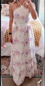 Gianni Bini Delaney Embroidered Eyelet Halter Dress Boho Resort 4 NWT - Picture 1 of 10