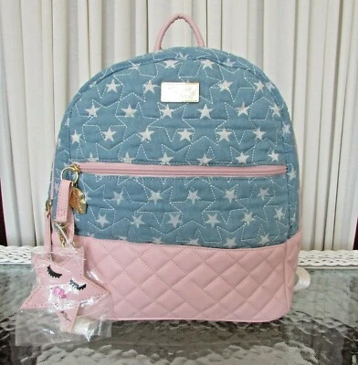 Mochila acolchada Luv Betsey Johnson Stars rosa y azul nueva con etiquetas Foto 1 de 4