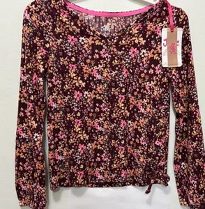 NWT Justice Girl Hacci Rib Pullover Floral Side Lace Up Logo Size M (10) - Picture 1 of 10