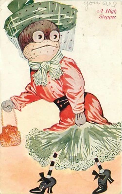 c1908 Postcard; A High Stepper, Lady Frog Creature w/ Bird Legs in Fancy Dress - Image 1 of 2
