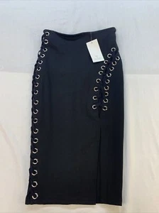 Hot & Delicious Womens S Black Lace Up Grommets Bodycon Stretch Skirt NWT! - Picture 1 of 13
