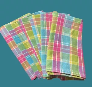 Design Imports India Set Of 6 Cloth Dinner Napkins 18” X 18” Spring Plaid 1996 - Picture 1 of 6
