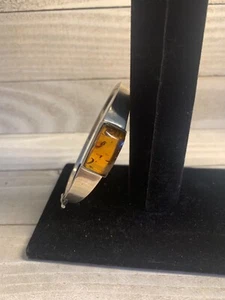 Antique Indian Amber Stone Cuffed Latch Clasp Bracelet Vintage 925 Sterling Sil. - Picture 1 of 6