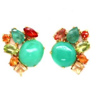 925 Silver Green Chrysoprase, Emerald, Peridot, Citrine & Sapphire Earrings - Picture 1 of 4