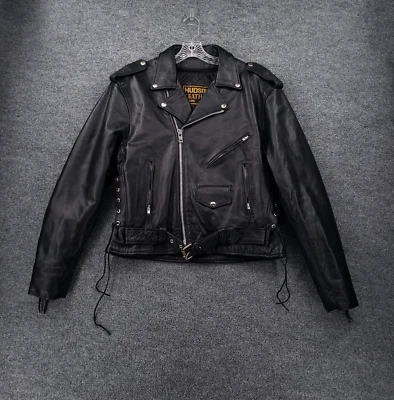 Chaqueta de Cuero Hudson DE COLECCIÓN para Mujer 44 Negra Cremallera Completa Cinturón Motociclista Foto 1 de 4