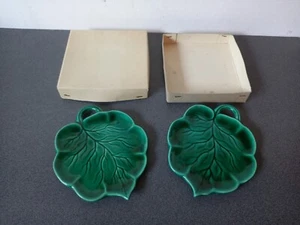 VINTAGE LOT 2 COUPELLES PLATS CERAMIQUE BARBOTINE FEUILLES VERTES C.D DU BARRY - Picture 1 of 8