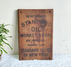 1920s Vintage Monkey Brand Standard Oil of New York Wooden Sign Board USA WB4 - Picture 1 of 6