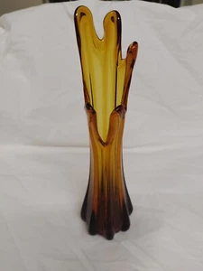 Vintage Five Finger Swung Vase , Amber Glass , 11" - Picture 1 of 14