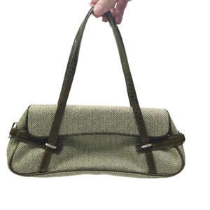 Vintage Y2K Ann Taylor Green Tweed Croc Leather Baguette Purse Metal Detail - Picture 1 of 11