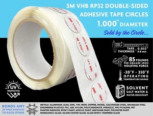3M VHB RP32 DOUBLE SIDED ADHESIVE CIRCLES, 1.00” DIAMETER, SOLD BY THE CIRCLE! - Picture 1 of 1