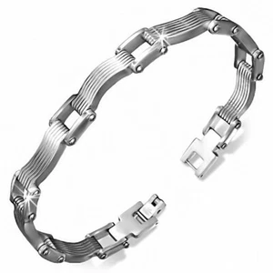 Bracelet à maillons en acier inoxydable rainuré homme 133 - Imagen 1 de 1