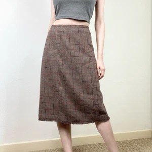 (18W) Vintage Sag Harbor Brown & Multicolor Tweed Fringe Hem Pencil Skirt - Picture 1 of 7