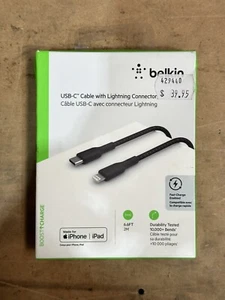 BELKIN MFi Certified Lightning To USB-C CABLE Braided 2M BLACK Box 296 - Picture 1 of 1