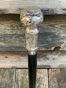 VICTORIAN STYLE SILVER NICKEL TOP KNOB HANDLE CANE SWAGGER WALKING STICK - Picture 1 of 3
