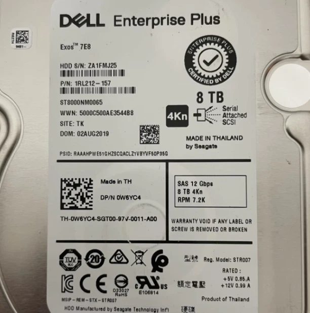 DELL SC9000 SCv2020 0W6YC4  8TB 7.2K 3.5" 12Gb/s SAS Hard Drive W6YC4 0W6YC4 - Image 1 of 1
