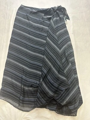 NUEVO CON ETIQUETAS Polo Ralph Lauren Azul Falda Envolvente de Seda Talla 8 Corbata Lateral Gasa Rayas Foto 1 de 4