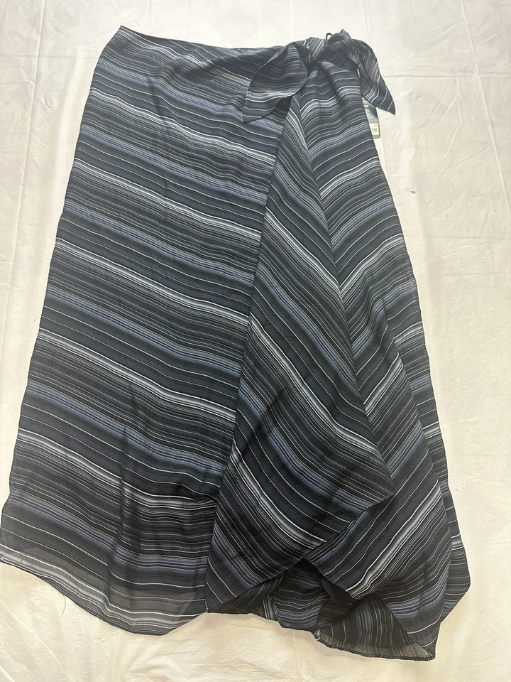 NUEVO CON ETIQUETAS Polo Ralph Lauren Azul Falda Envolvente de Seda Talla 8 Corbata Lateral Gasa Rayas Foto 1 de 4