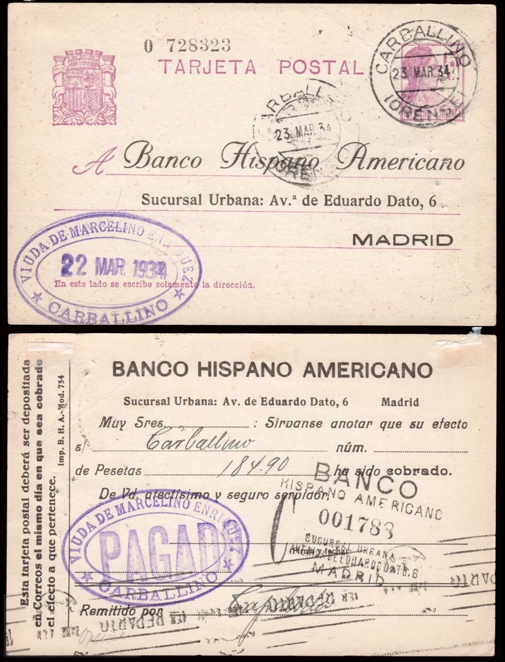 Orense - Edi o EP 69ipa (sobreimpresión privada) - Entero postal Mat "Carballino - Imagen 1 de 1