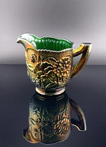 Fenton Carnival Glass Emerald Green Creamer Pitcher Pansies Original Sticker - Picture 1 of 11