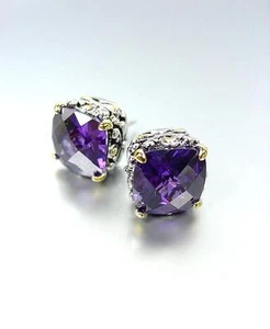 Pendientes de cristal de amatista púrpura de filigrana balinesa de filigrana plateada PETITE de diseñador - Imagen 1 de 2