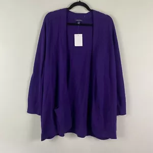 Lands' End Cardigan Sweater Womens 3X Purple Cotton Open Front Pockets - Picture 1 of 10