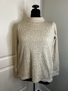 T by Talbots Tan Knit Side Zip Animal Print Long Sleeve Mock Neck Tunic Womens S - Picture 1 of 9