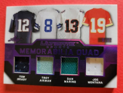 TOM BRADY JOE MONTANA DAN MARINO Troy Aikman 4 GAME USED JERSEY CARD #9/12 LEAF - Image 1 of 3