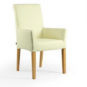 Armlehnstuhl Galdo Leder Weiß Beine Eiche gebeizt Ledersessel Lederstuhl Sessel - Bild 1 von 7