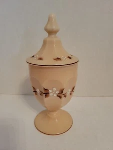 Vintage 1978 Westmoreland Almond Milk Glass Footed Coverd Dish Jar L.Drury - Picture 1 of 5