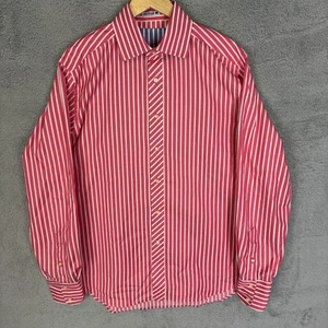 Camisa Robert Graham Para Hombre L Rosa Blanco Rayas Manga Larga Abotonada Puño Abatible - Imagen 1 de 8