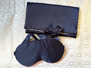 GUERLAIN AUGENSCHLAFMASKE & MAKE-UP KOSMETIKTASCHE DUNKELBLAU MIT BÄNDERN NEU OHNE ETIKETT - Bild 1 von 4