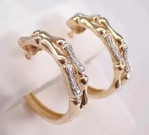2Ct Round Cut Lab Created Diamond Women's Hoop Earrings 14K Yellow Gold Plated - Picture 1 of 3
