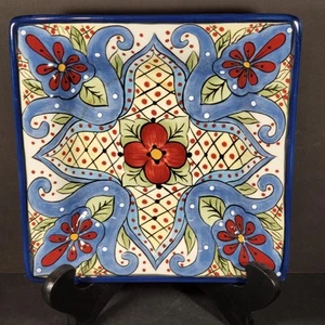 Tabletops Unlimited Espana Toluca 8" Square Salad Plate Multicolor Paisley - Picture 1 of 8