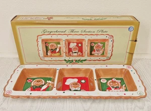 Antiguo plato de cerámica de tres secciones de pan de jengibre y especias de jengibre de moda Navidad - Imagen 1 de 9