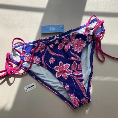 Parte inferior de bikini de natación Cupshe mediana azul rosa floral corbata lateral nueva Foto 1 de 4