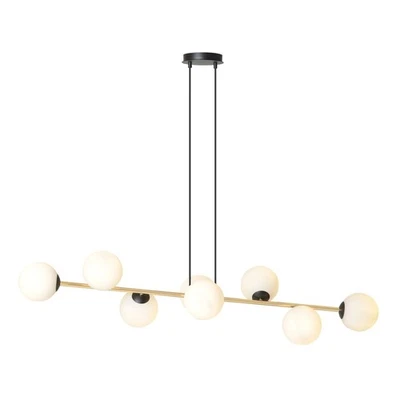 Lampada Pendente Tavolo da Pranzo Schermo Palla 140 CM Lungo Nero Bianco Oro E14 - Immagine 1 di 4