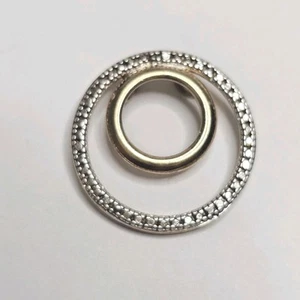 ROSS SIMONS gold over sterling silver 925 double circle pendant SINGLE diamond - Picture 1 of 6