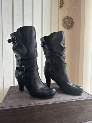 Kelly & Katie Women’s Black Leather Boots, Sz 9.5 Anna Sexy 90’s Retro Y2K Biker - Image 1 of 4
