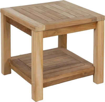 Teak Wood Side Table with Storage, Indoor and Outdoor Wooden Furniture for Deck, Foto 1 de 4
